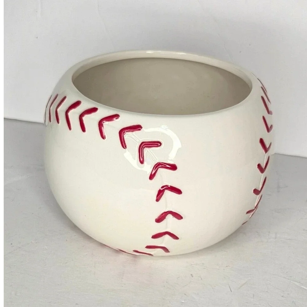 Baseball Ceramic‎ Planter Vase with Red Stitching July 4th Child Sports Room